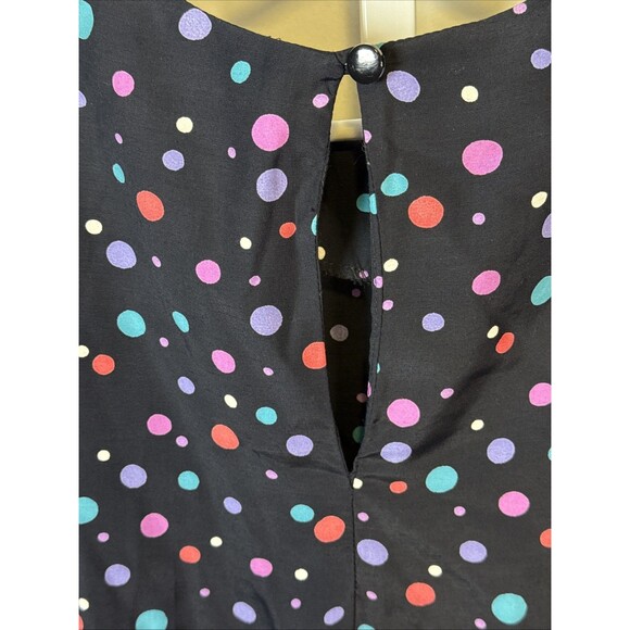 Vtg 80s Secretary Dress Sz 14 Polka Dot Ruffle Sh. Pads Skirt Midi Length - Picture 8 of 9